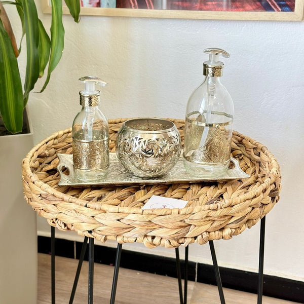 Distributeur de savon en verre et laiton argentée grand Zwak