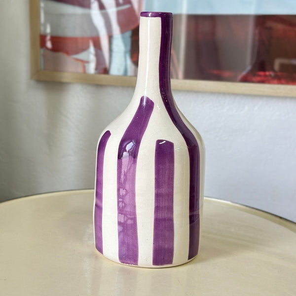 Vase bouteille mauve rayé - Ajbir