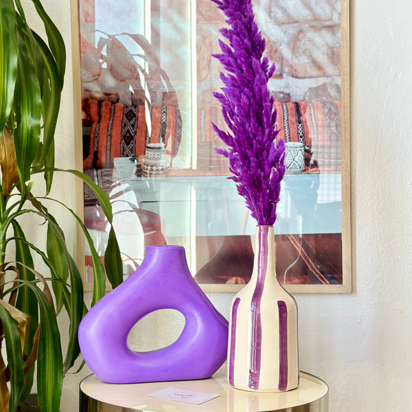 Vase bouteille mauve rayé - Ajbir