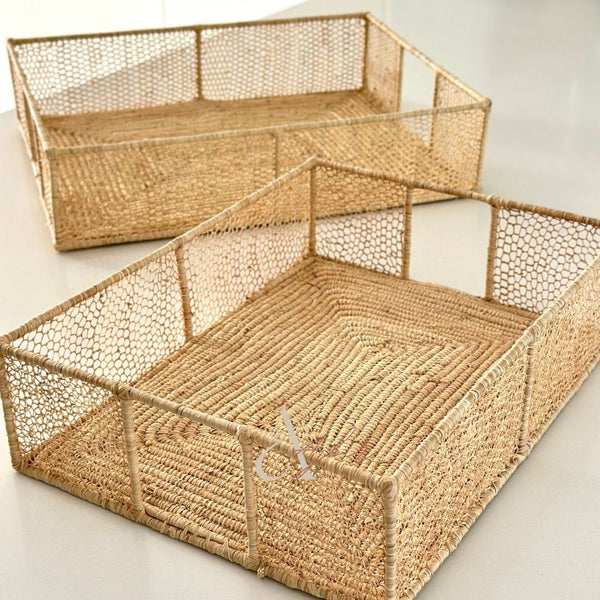 Plateau raphia Tizri rectangle Grand - Ajbir