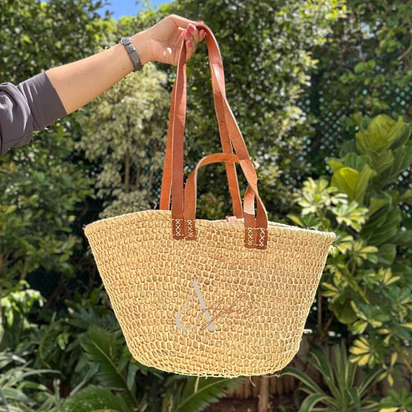 Panier en paille et raphia en filet - Ajbir