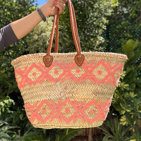 Panier en paille rose - Ajbir