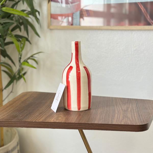 Vase bouteille rouge rayé