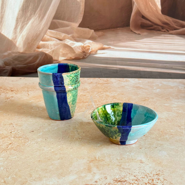 Petit bol artisanal multicolore bleu et vert