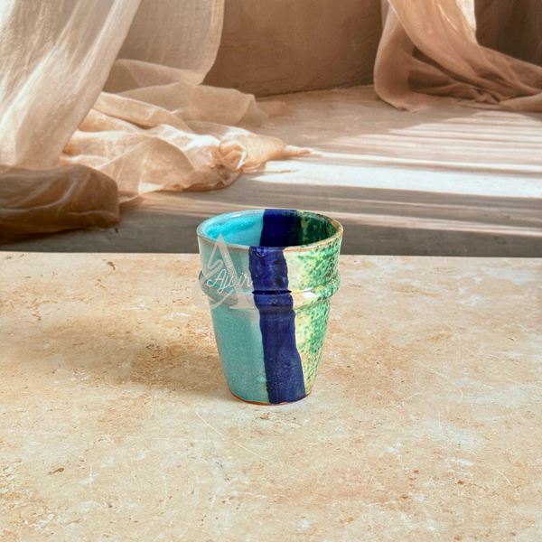 Verre artisanal multicolore bleu et vert