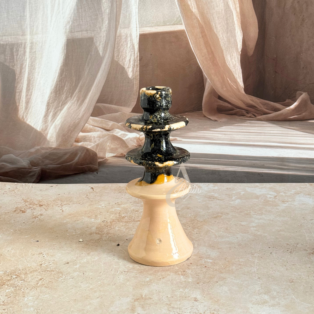 Porte bougie moderne beige et noir