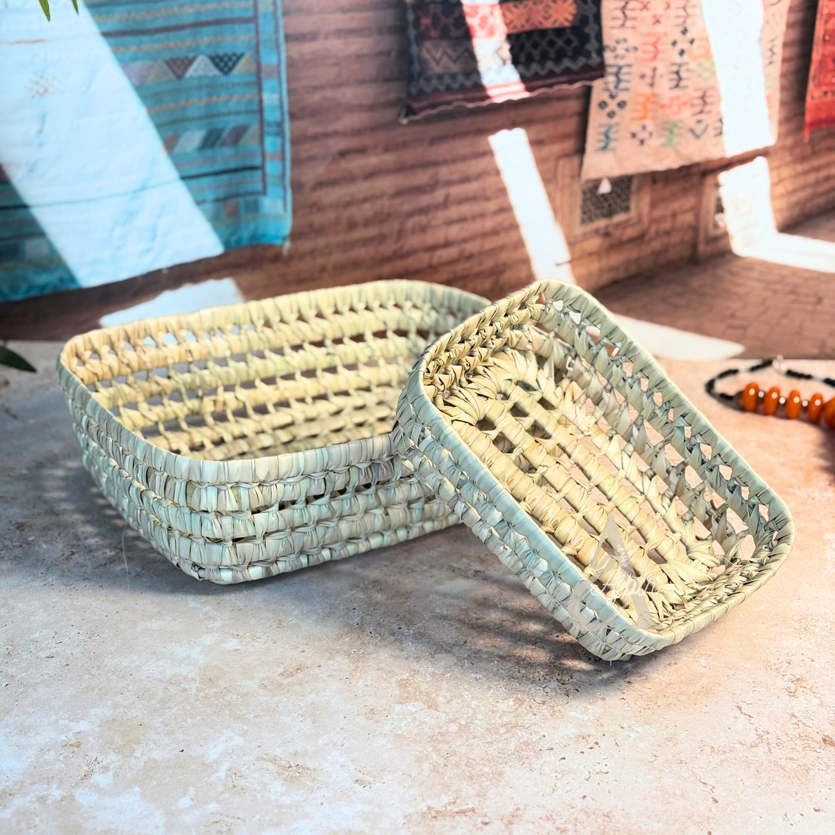 Panier rectangulaire en raphia 22x17cm