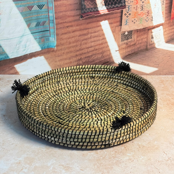Plateau artisanal berbère Talount à pompons Noir