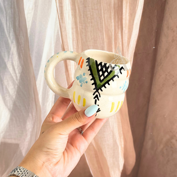 Mug artisanal amazigh crème et vert