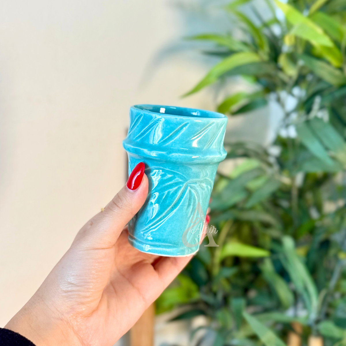 Verre en céramique artisanale turquoise palmier