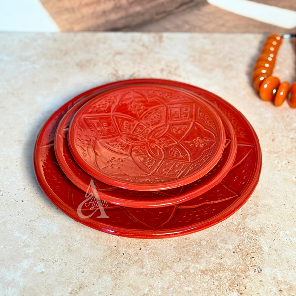 Set 3 assiettes en céramique artisanale Tizwelt Rouge