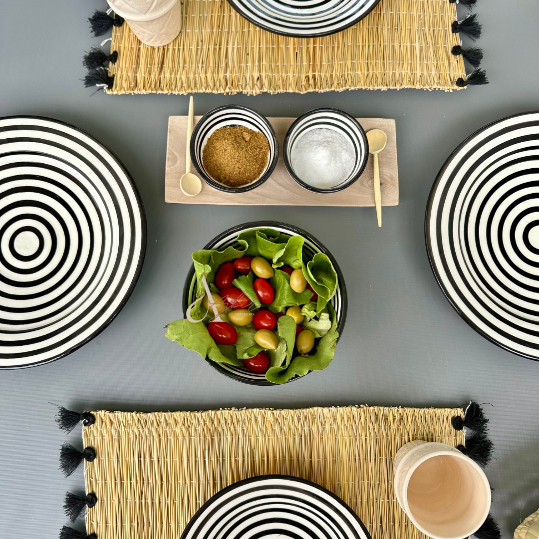 Assiette rayée noir 20 cm - Ajbir