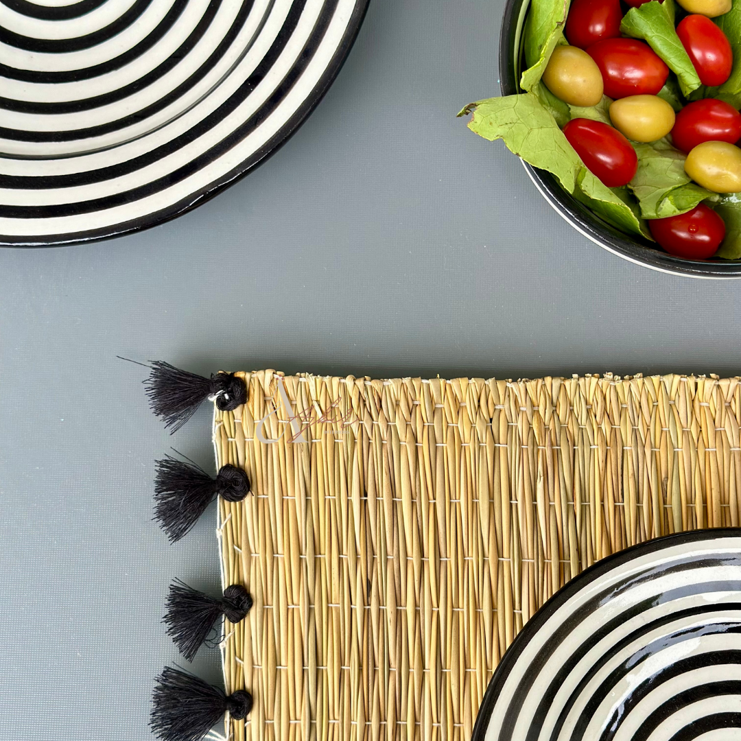 Assiette rayée noir 20 cm - Ajbir