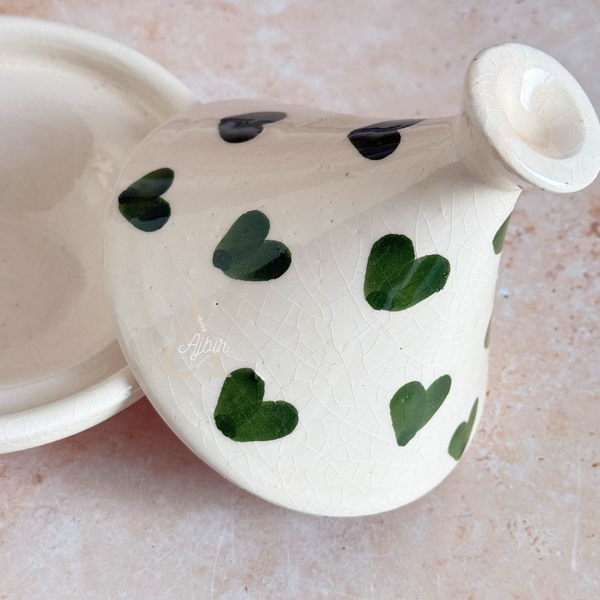 Petit tagine artisanal Tayri cœurs vert