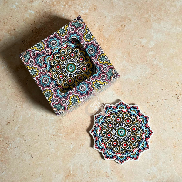 Pack 6 sous tasses Zellige fleur multicolore