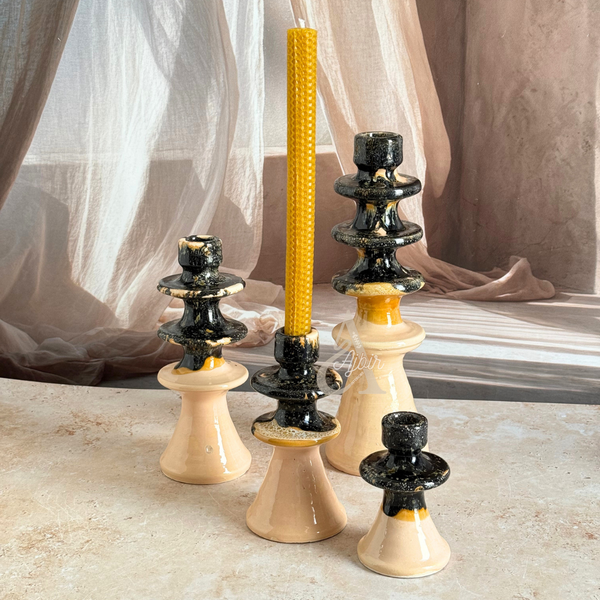 Porte bougie moderne beige et noir
