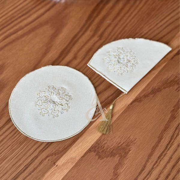 Duo porte-théière et sous-théière artisanal brodé Azrir