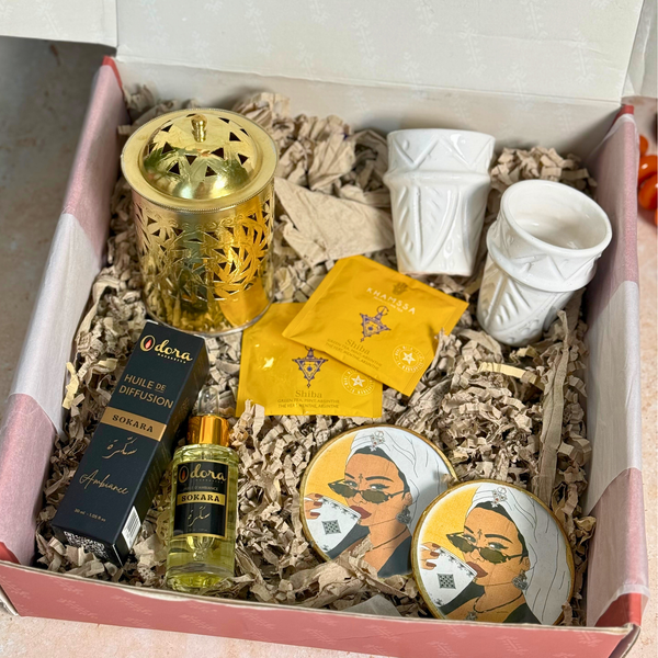 Coffret cadeau artisanal Tafukt blanc et jaune