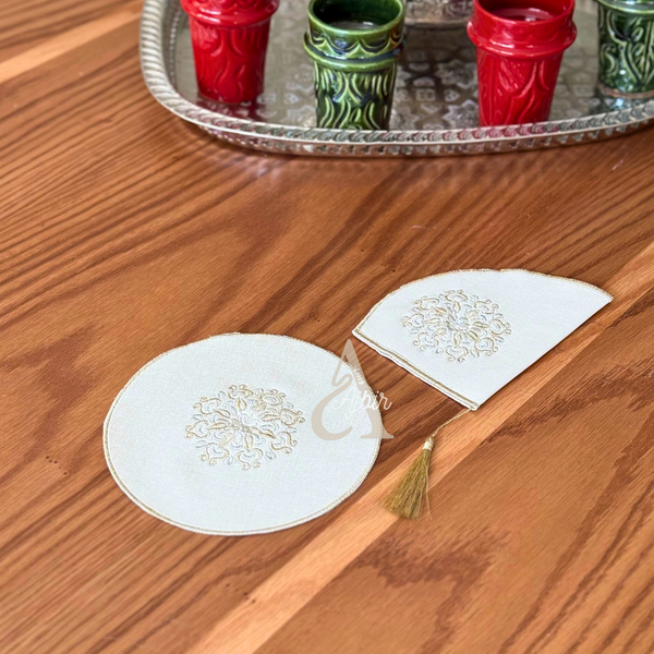 Duo porte-théière et sous-théière artisanal brodé Azrir