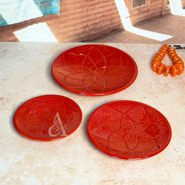 Set 3 assiettes en céramique artisanale Tizwelt Rouge