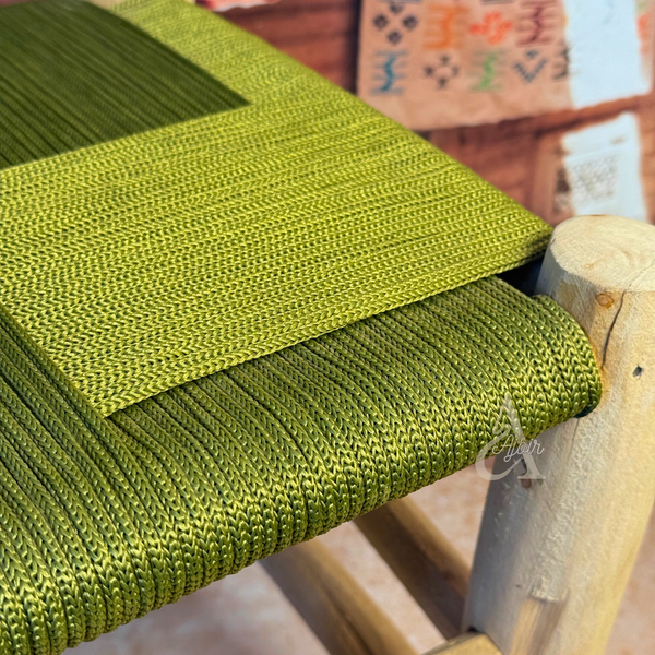Tabouret artisanal AZEMMUR Bois naturel & tressage vert olive