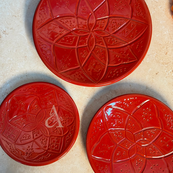 Set 3 assiettes en céramique artisanale Tizwelt Rouge