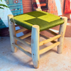 Tabouret artisanal AZEMMUR Bois naturel & tressage vert olive