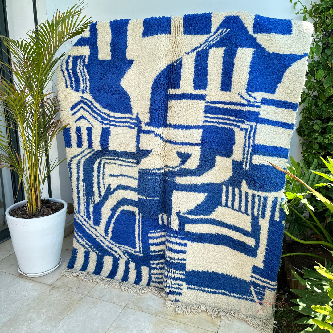 Tapis Azilal bleu et blanc 2m/1,64m - Ajbir