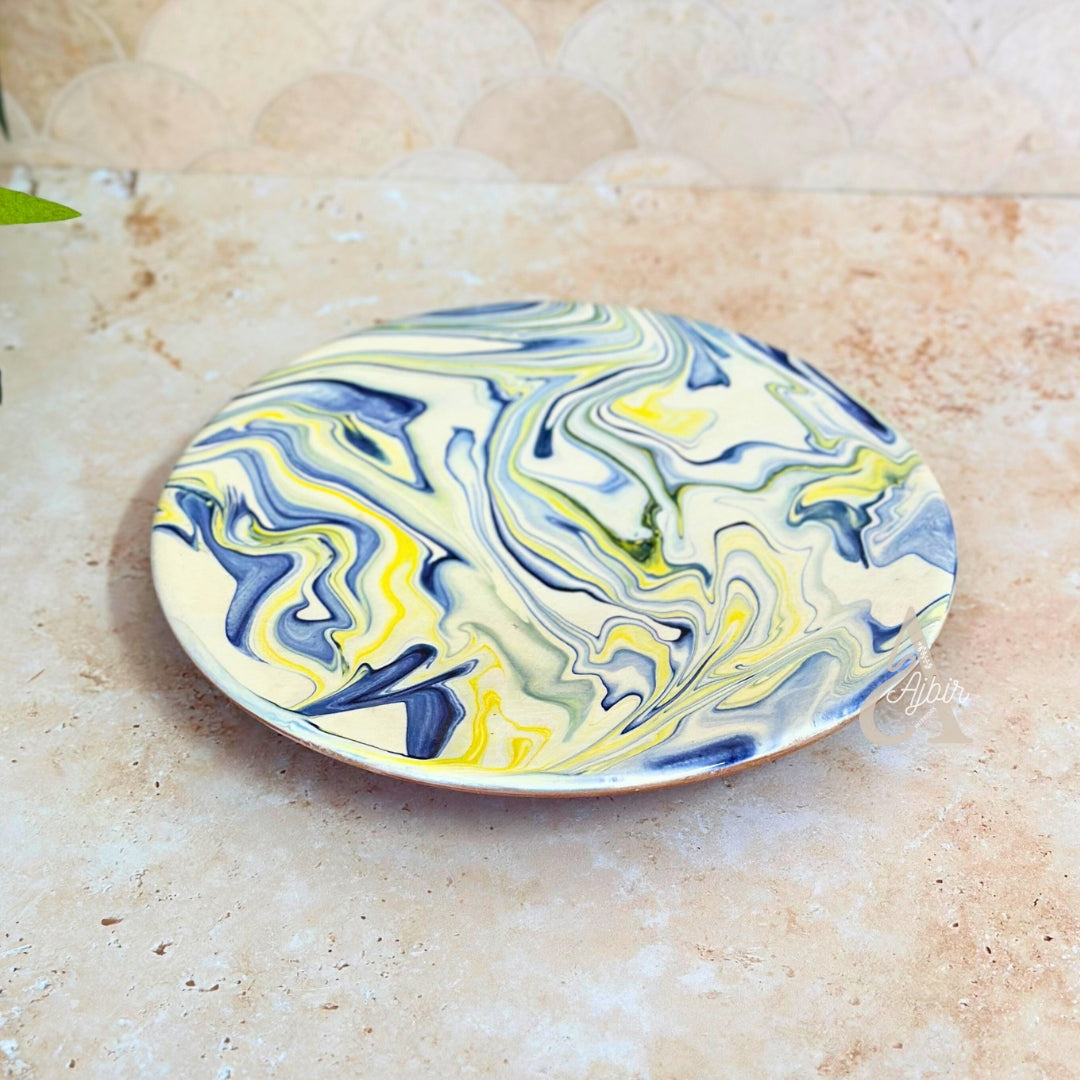 Set de 3 Assiettes Artisanales Marbrées bleu et vert