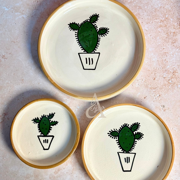 Set de 3 assiettes TAFUKT N’ZRI motif cactus