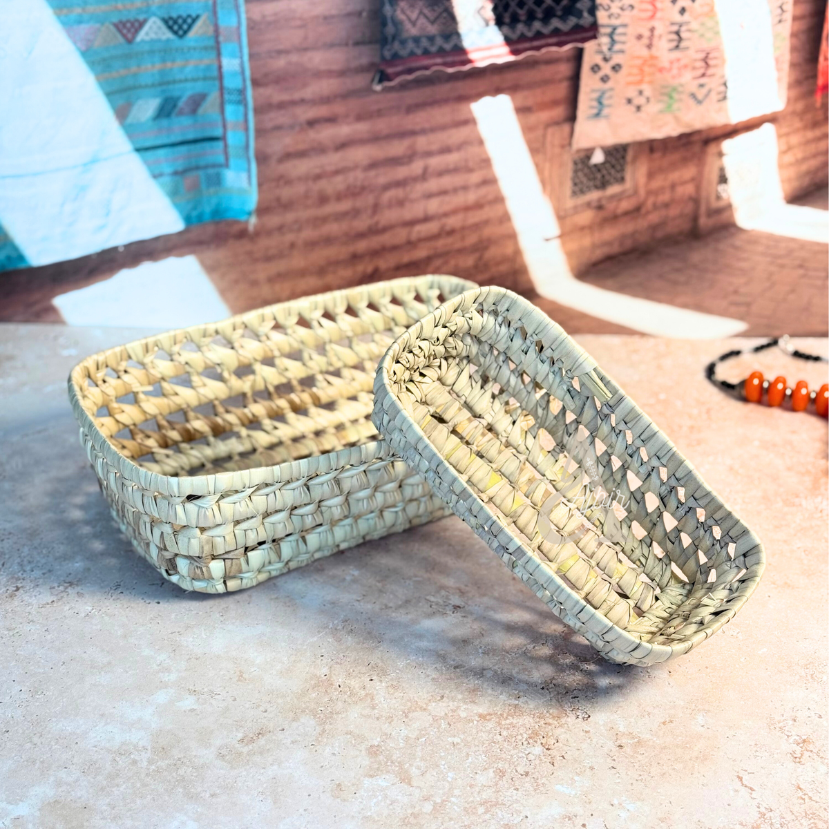 Panier rectangulaire en raphia 18x29cm