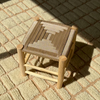 Tabouret artisanal Tazrouten bois et kittane crème