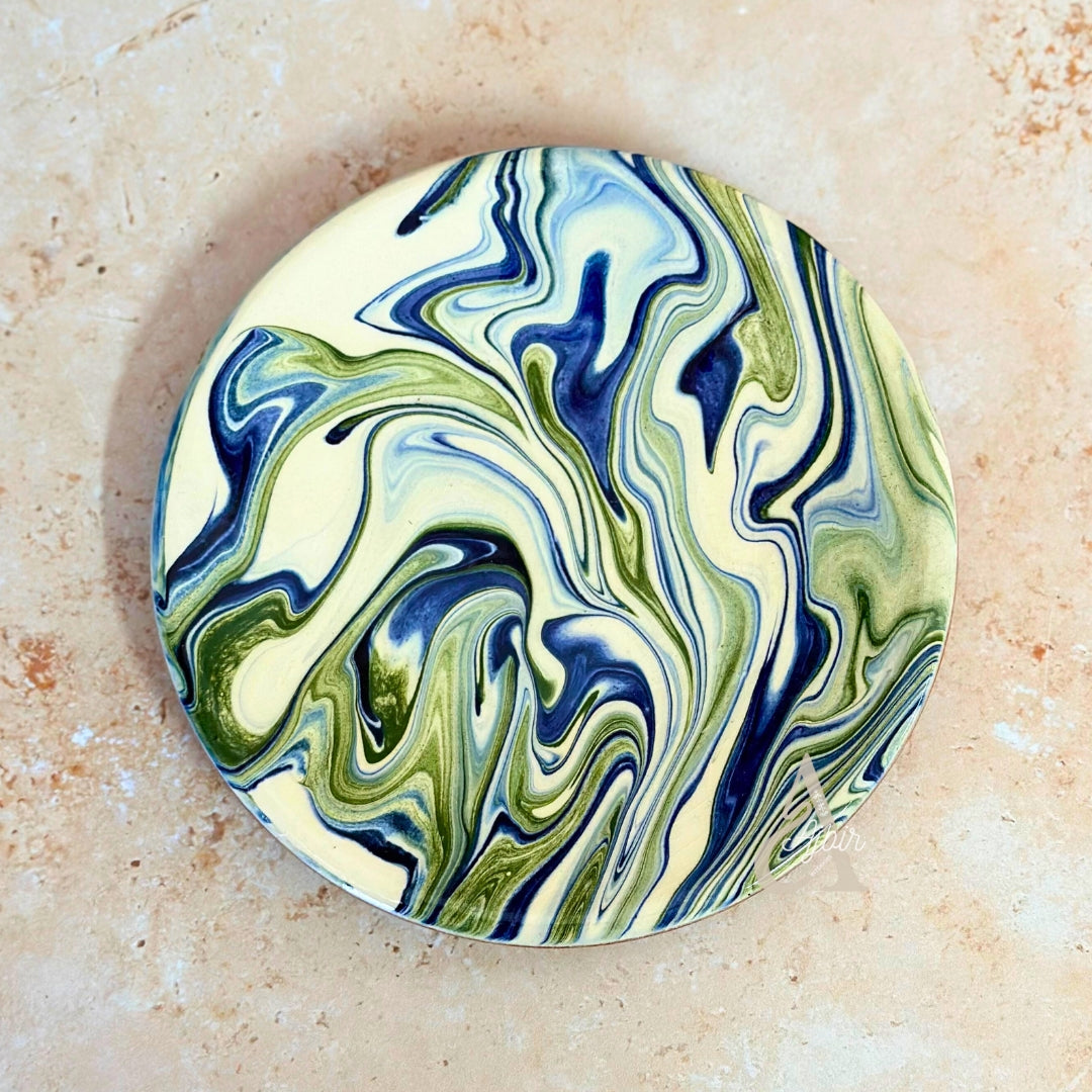 Set de 3 Assiettes Artisanales Marbrées bleu et vert