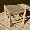 Tabouret artisanal Tazrouten bois et kittane crème