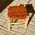 Tabouret artisanal Tazrout en bois naturel et cuir camel petit