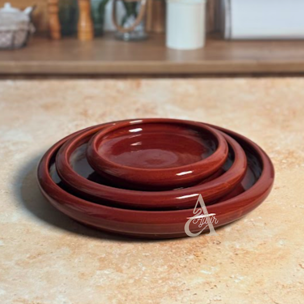 Set de 3 assiettes Amur en céramique artisanale Bordeaux