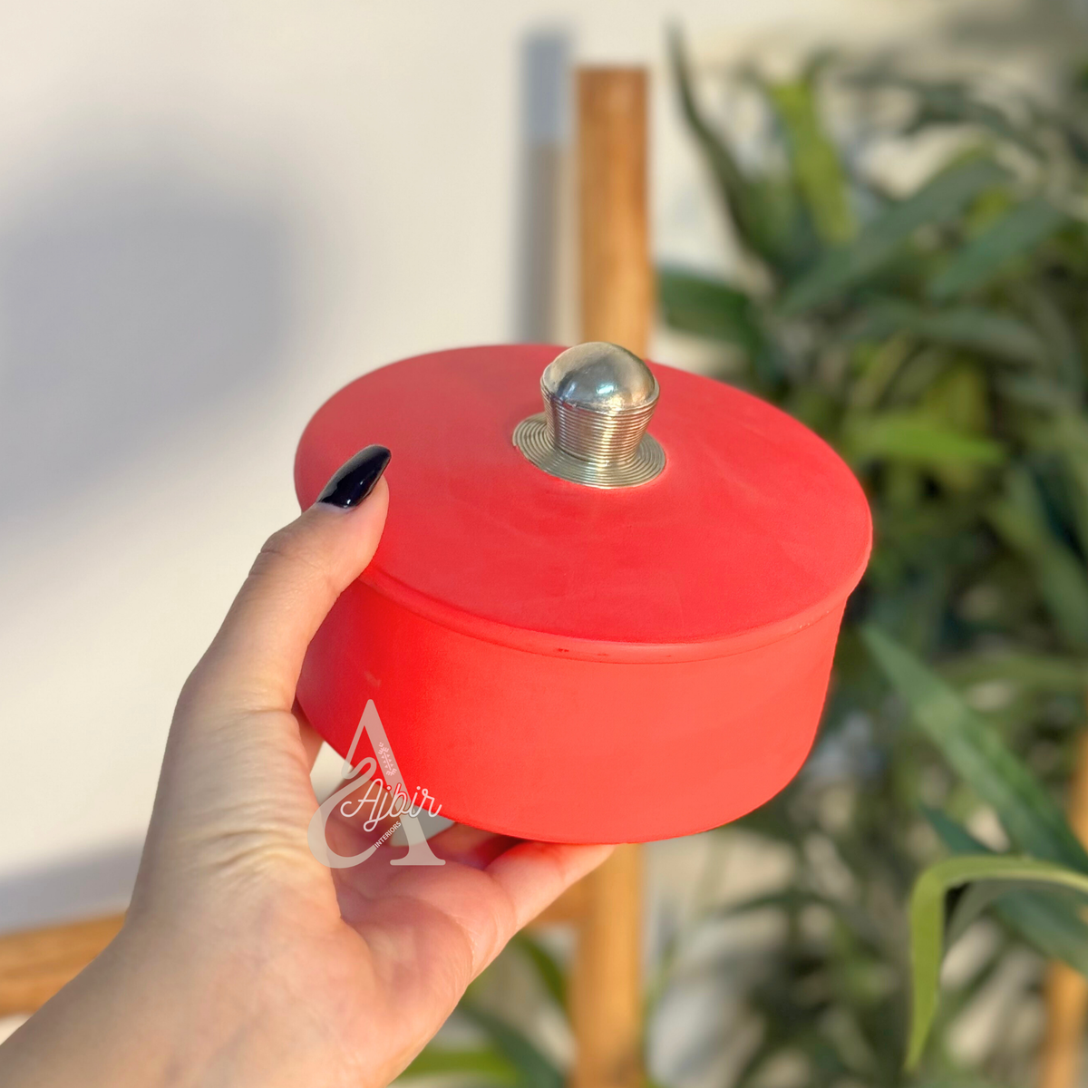 Boîte ronde en céramique rouge corail multi usage