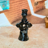 Porte bougie en céramique artisanale noire mouchetée