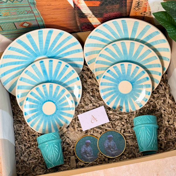 Coffret cadeau artisanal XL tafoukt rayé bleu ciel