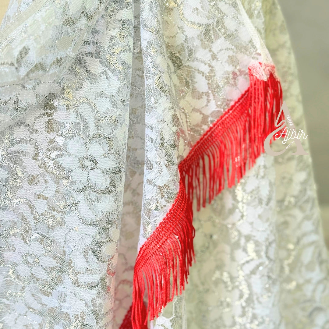Jupe Amazigh Tradionnelle en dentelle blanc et argenté + foulard assorti