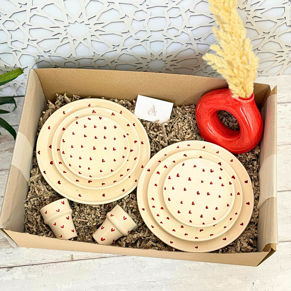 Coffret Cadeau Artisanal XL Service Cœurs Rouge