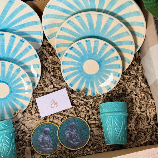 Coffret cadeau artisanal XL tafoukt rayé bleu ciel