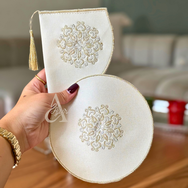 Duo porte-théière et sous-théière artisanal brodé Azrir