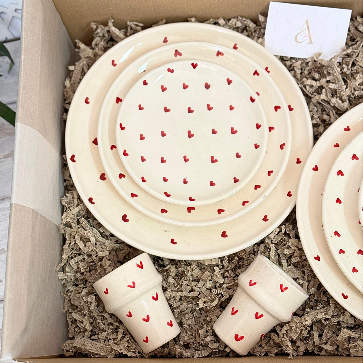 Coffret Cadeau Artisanal XL Service Cœurs Rouge