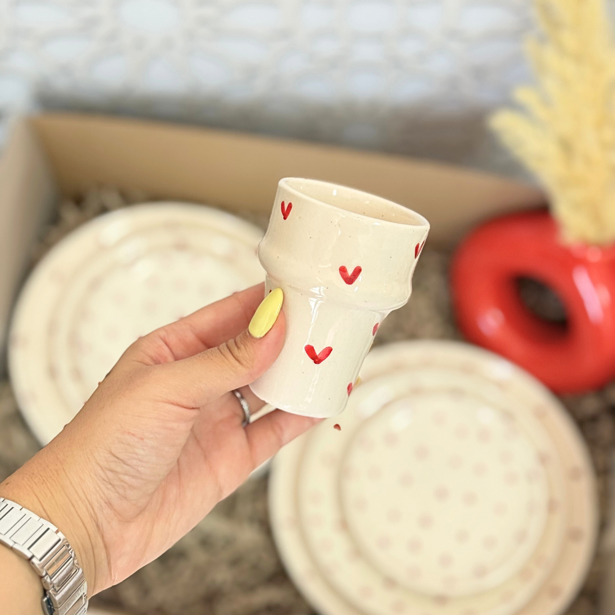 Coffret Cadeau Artisanal XL Service Cœurs Rouge