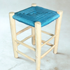 Tabouret artisanal Tazrout bleu canard en bois et Kittane tressé