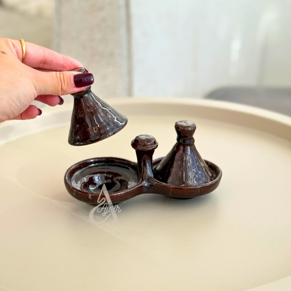 Petit tajine sel & poivre artisanal Marron moucheté