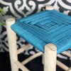 Tabouret artisanal Tazrout bleu canard en bois et Kittane tressé
