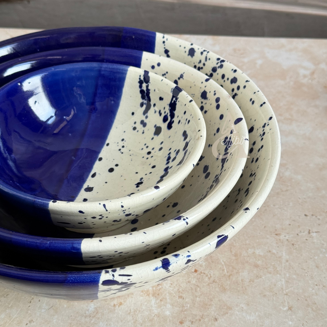 Set 3 saladiers bicolore bleu et blanc Aksel