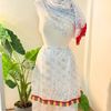 Jupe Amazigh Tradionnelle en dentelle blanc et argenté + foulard assorti